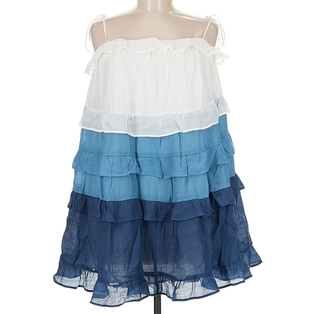 Altar'd State White and Blue Tiered Mini Dress